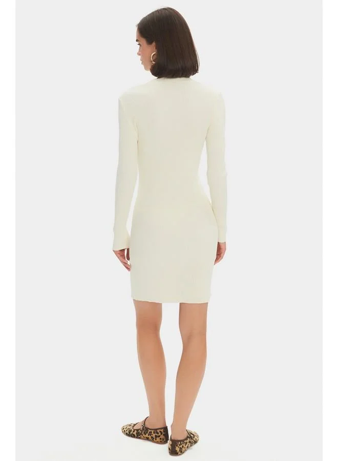 JUNE June Women Long Sleeve Slit Detailed Mini Knitwear Dress Ecru