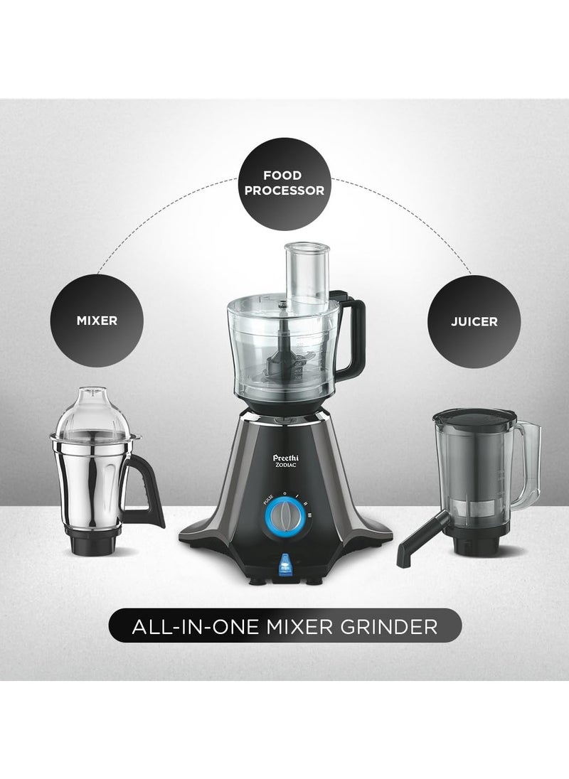 Generic - Preethi Zodiac Mg-218 Mixer Grinder for Kitchen, 5 Jars 750 Watt Mixie (3 Stainless Steel Jars +1 Juicer Jar+1 Master Chef Plus Food Processor Jar),Black/Light Grey - Image 1