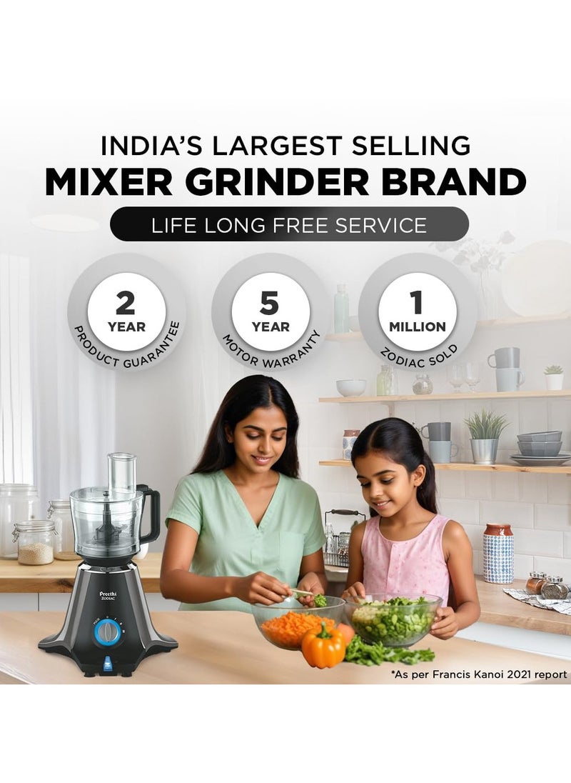 Generic - Preethi Zodiac Mg-218 Mixer Grinder for Kitchen, 5 Jars 750 Watt Mixie (3 Stainless Steel Jars +1 Juicer Jar+1 Master Chef Plus Food Processor Jar),Black/Light Grey - Image 1