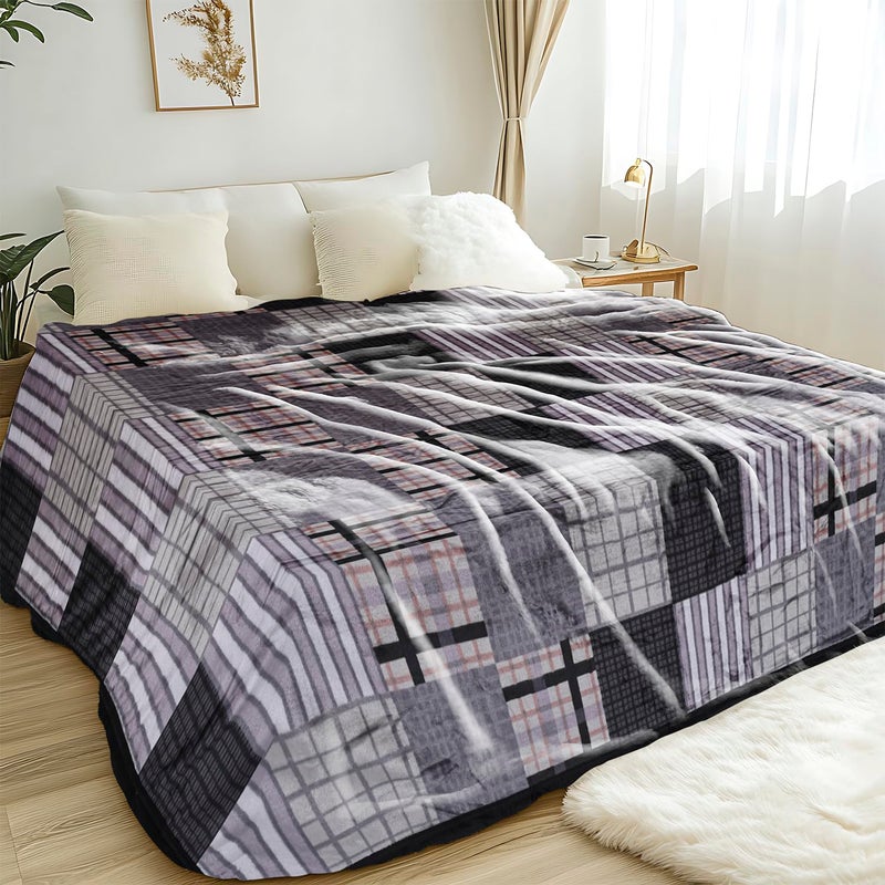 MAXNAP Cloudrest - Grey Checkered Pattern All-Weather AC Blanket for Double Bed – 300 GSM Ultra Soft, Lightweight & Breathable – 220x240 cm, Ideal for Year-Round Use - Image 1