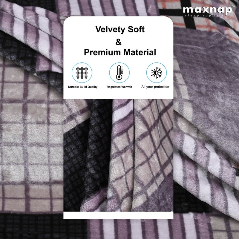 MAXNAP Cloudrest - Grey Checkered Pattern All-Weather AC Blanket for Double Bed – 300 GSM Ultra Soft, Lightweight & Breathable – 220x240 cm, Ideal for Year-Round Use - Image 4