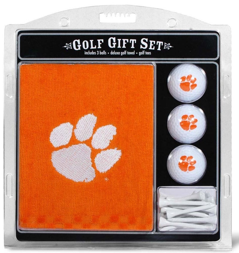 Team Golf NCAA Clemson Tigers Embroidered Golf Towel, 3 Golf Ball, and Golf Tee Set Gift Set Embroidered Golf Towel, 3 Golf Balls, and 14 Golf Tees 2-3/4" Regulation, Tri-Fold Towel 16" x 22" & 100% Cotton