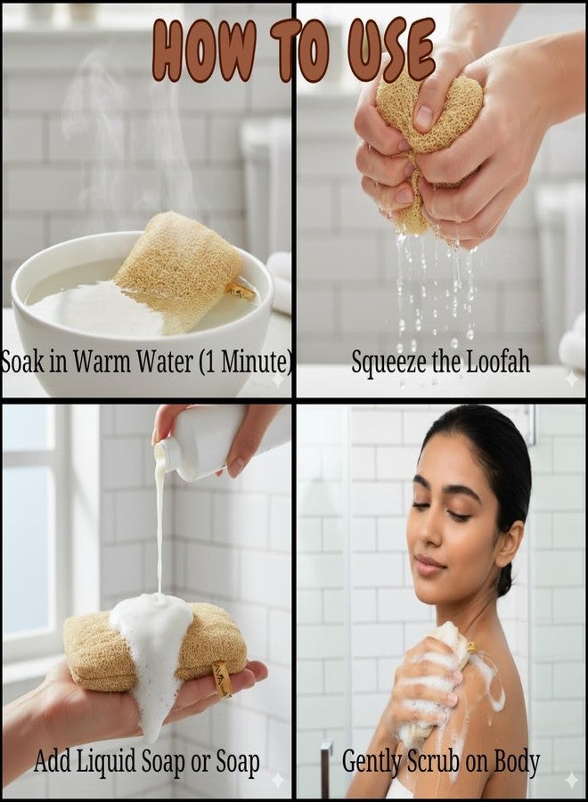 AVA100% Natural Sun-Dried Loofah | Organic Bath Scrubber for Women & Men | Gentle Exfoliating Body Scrub Sponge | Eco-Friendly, Biodegradable Body Brush | Removes Dead Skin | Pack of 6 - Image 3