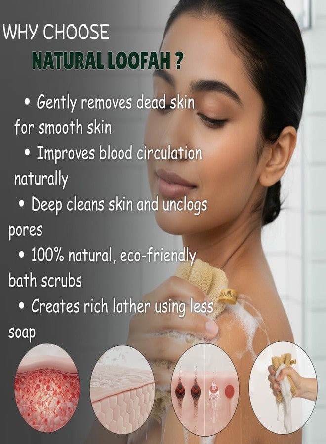AVA100% Natural Sun-Dried Loofah | Organic Bath Scrubber for Women & Men | Gentle Exfoliating Body Scrub Sponge | Eco-Friendly, Biodegradable Body Brush | Removes Dead Skin | Pack of 6 - Image 4