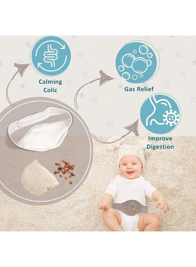 Pafuly Baby Colic Gas and Upset Stomach Relief for Newborns-100% Cherry Seed-Heated Tummy Wrap-Colic Baby Swaddling Belt for Natural Relief–Soothing and Calming (Gray) - Image 3