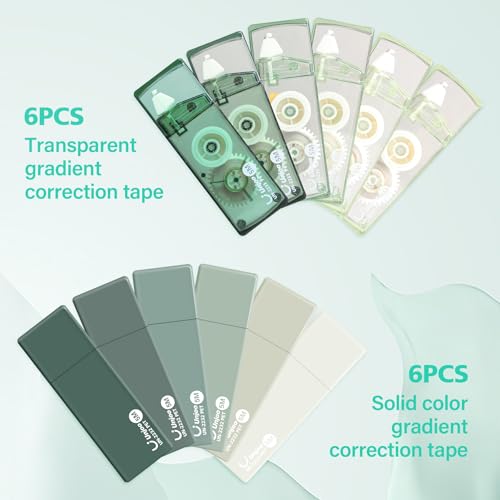 Unjoo White Correction Tape Easy To Use Applicator for Instant Corrections For school Office Workers Gradient Green 5M196 x 0212pack - Image 3