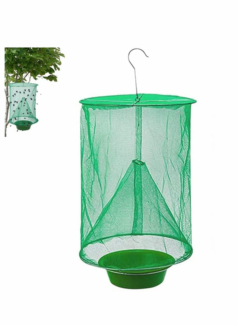 Excefore Ranch Fly Trap with Bait Tray Outdoor Hanging Reusable Flay Catcher Cage for Indoor or Family Farms Park Restaurants Green 1 Pack - Image 1