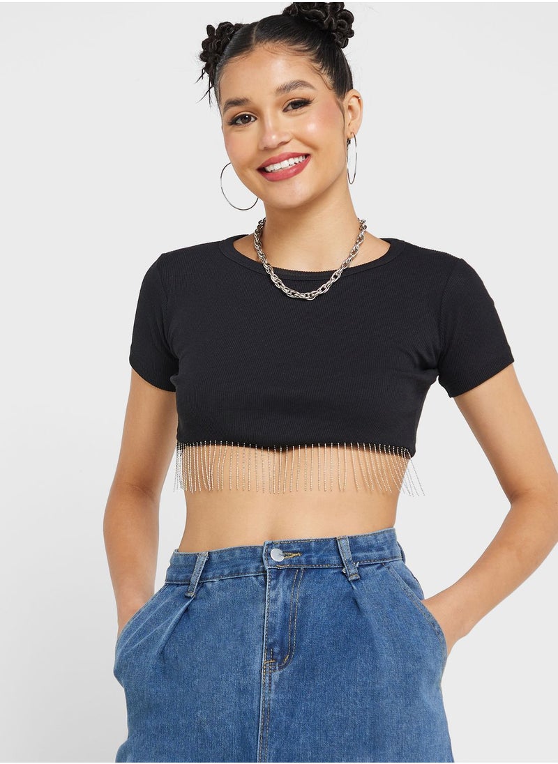 Ginger Urban Minx Embellished Tassel Detail Cropped Top  - Image 1