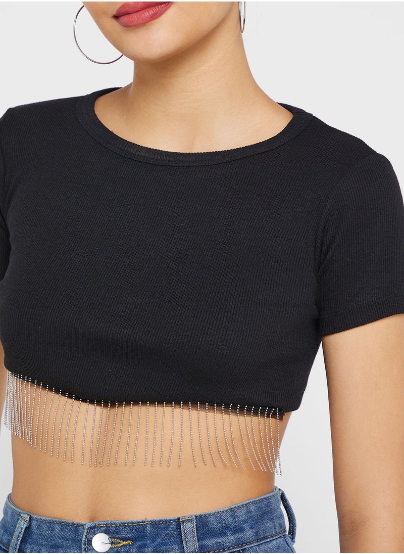 Ginger Urban Minx Embellished Tassel Detail Cropped Top  - Image 3