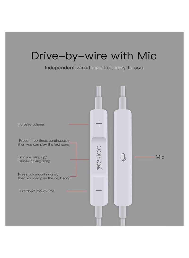 يسيدو YH09 سماعة أذن بمقبس 3.5 ملم مادة إلغاء الضوضاء للمكالمات الصوتية باللون الأبيض - Image 3