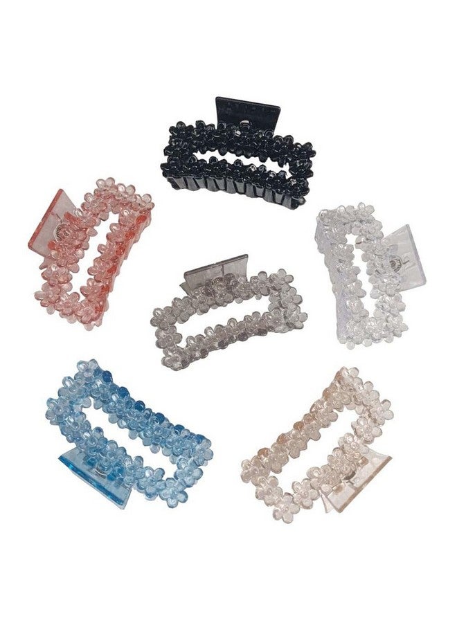 DENICRAAS Floral Design Crystal Hair Claw Clips For Girls & Women, 6 Pack, Multi-Color Assortment Strong Grip, Lightweight,Hair Accessory (Rectangular shape) - Image 1