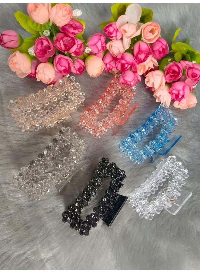 DENICRAAS Floral Design Crystal Hair Claw Clips For Girls & Women, 6 Pack, Multi-Color Assortment Strong Grip, Lightweight,Hair Accessory (Rectangular shape) - Image 5