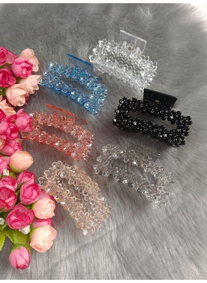 DENICRAAS Floral Design Crystal Hair Claw Clips For Girls & Women, 6 Pack, Multi-Color Assortment Strong Grip, Lightweight,Hair Accessory (Rectangular shape) - Image 4