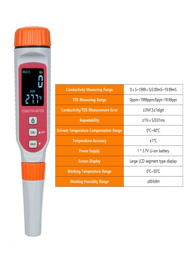 سمارت سنسور مقياس جودة المياه الرقمي الذكي 3 في 1: مقياس التوصيلية/إجمالي المواد الصلبة الذائبة/درجة الحرارة، نطاق القياس: 0-1999 جزء في المليون/0-19.99 جزء في الألف، نوع القلم، مقاوم للماء، لقياس التوصيلية الكهربائية، مناسب للاستخدام المنزلي، مياه الشرب، مياه البحر، المنتجعات الصحية، وأحواض السمك. - Image 5