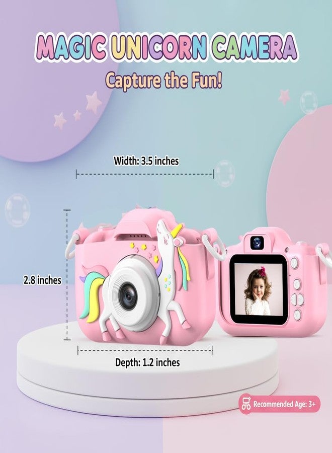 MAVOKIS Unicorn Kids Camera for Girls 3-9 Years, 1080P HD Video Camcorder with Selfie, Games & Photo Frames, 2” Screen, Rechargeable, 4GB SD Card - Best Birthday Gift (Pink) - Image 2