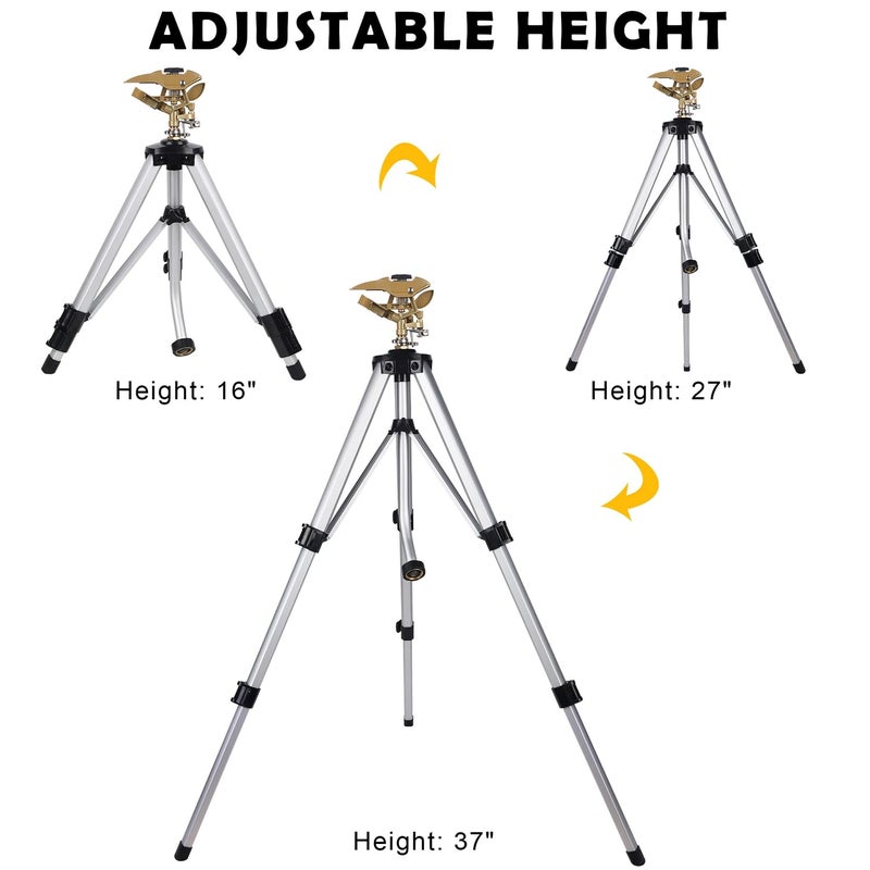 Biswing Large Impact Sprinkler Head on Tripod Base, Adjustable Zinc Alloy Lawn Sprinklers for Yard Lawn Garden, 3/4" NH Connector, 360 Degree Large Area Coverage Irrigator with Extension Legs, 1 Pack - Image 4