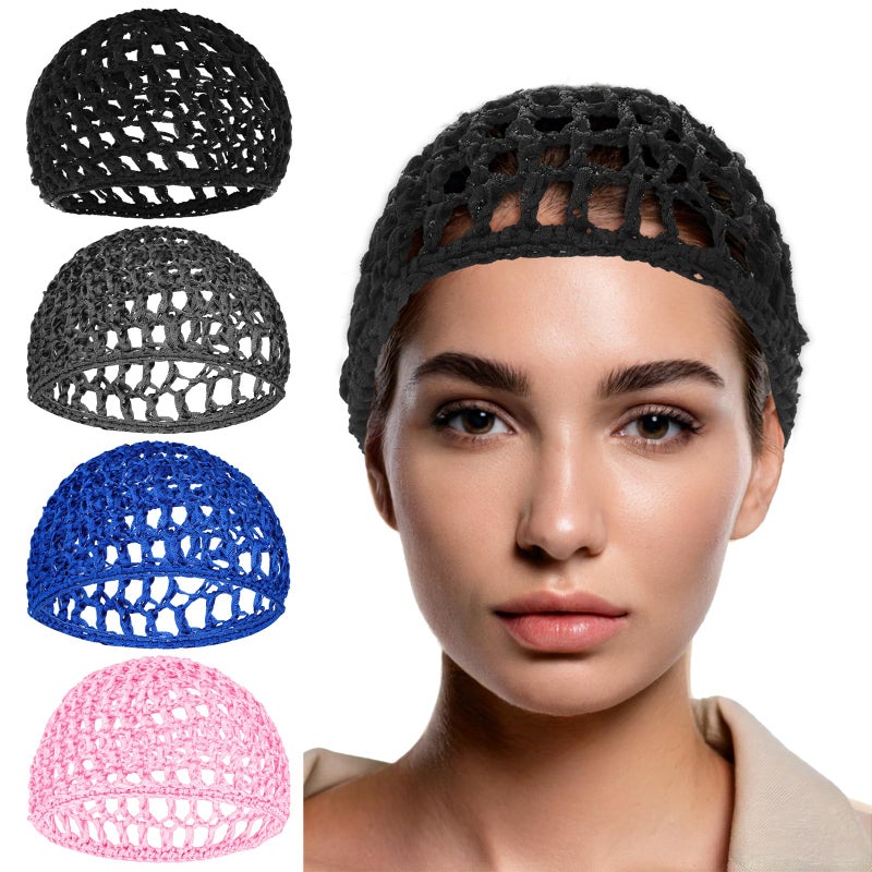 KFHENSOMR Mesh Crochet Hair Net Wrap Cap for Women Hair Mesh Hairs Wraps for Thick Short Rayon Knit Snood Hat Woman Hairnet Snoods Cover Ornament for Sleeping - Image 3