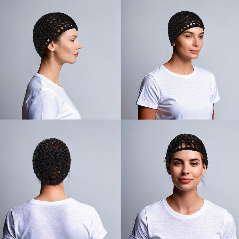 KFHENSOMR Mesh Crochet Hair Net Wrap Cap for Women Hair Mesh Hairs Wraps for Thick Short Rayon Knit Snood Hat Woman Hairnet Snoods Cover Ornament for Sleeping - Image 5
