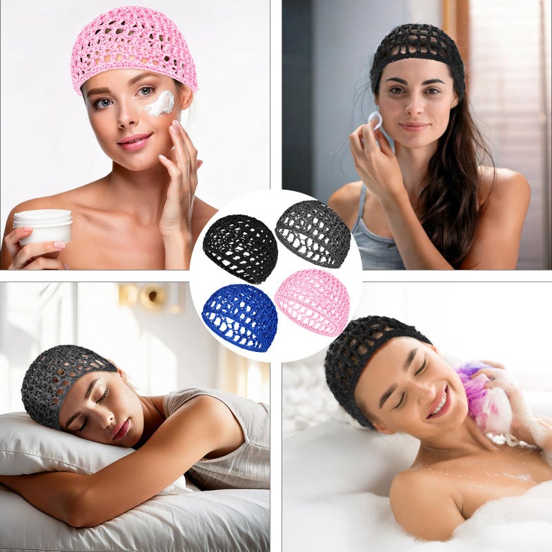 KFHENSOMR Mesh Crochet Hair Net Wrap Cap for Women Hair Mesh Hairs Wraps for Thick Short Rayon Knit Snood Hat Woman Hairnet Snoods Cover Ornament for Sleeping - Image 4
