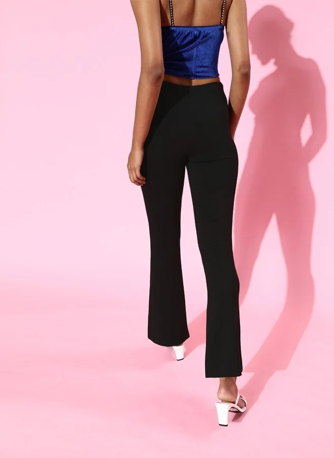 SASSAFRAS Black High-Rise Graduated Flare Trousers for Women