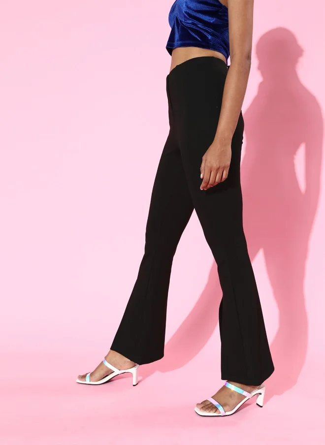 SASSAFRAS Black High-Rise Graduated Flare Trousers for Women