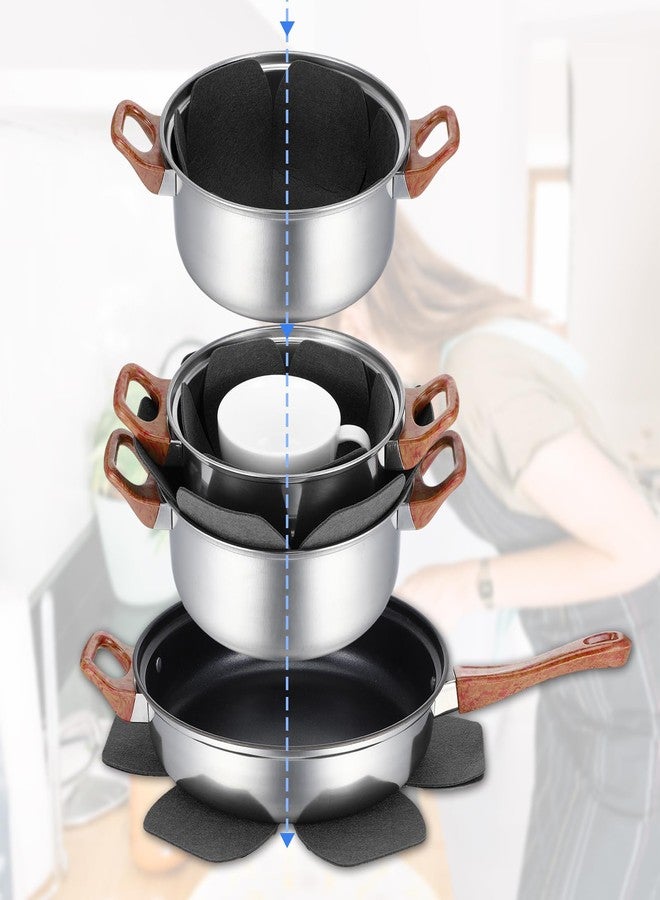 oruola واقيات أواني أورولا 8 قطع قابلة للتكديس، واقيات أواني سوداء قابلة للتكديس، 4 أحجام مختلفة من واقيات الأواني المصنوعة من اللباد، تمنع الخدش أو التلف، مثالية لأطباق السيراميك الزجاجية وأواني الطهي (6، 8، 10، 12 بوصة). - Image 3