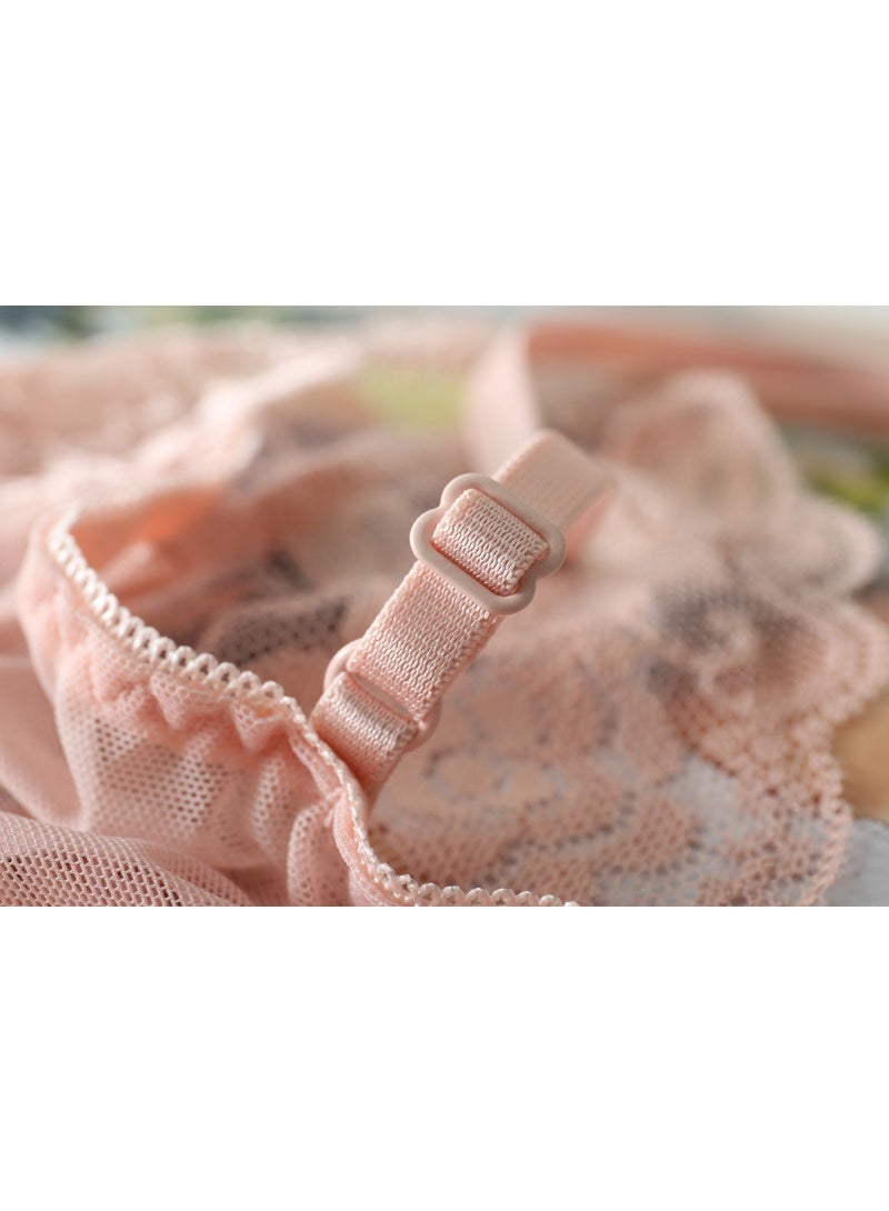 جوي شيك بيجامات نسائية من الدانتيل مكونة من أربع قطع، ثوب نوم بدون ظهر، طقم ثوب نوم داخلي نسائي برقبة على شكل حرف V عميق، ملابس منزلية بأكمام طويلة، حلوة وعصرية، وردي - Image 2