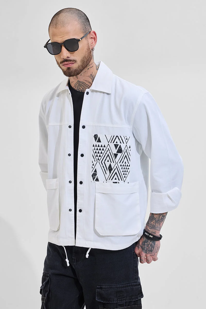 SNITCH White Geometric Printed Jacket