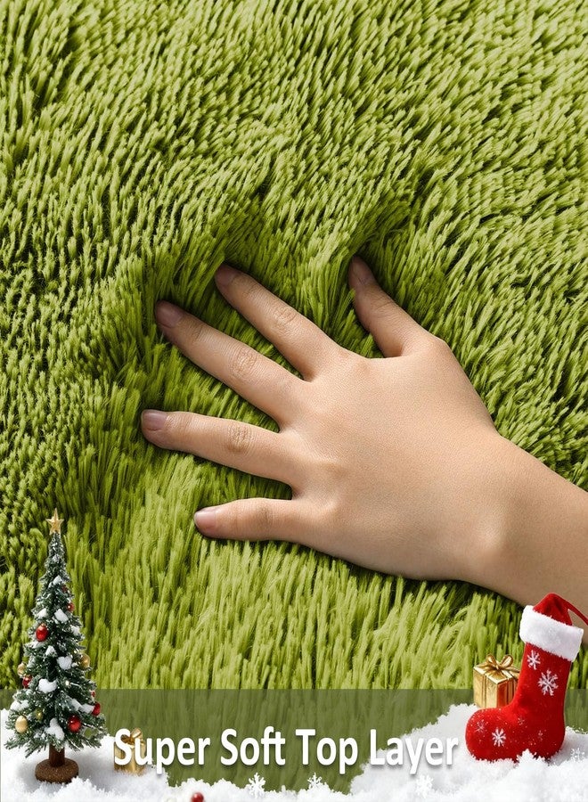 Ophanie Green Grass Area Rugs for Bedroom, 3x5 Shag Fluffy Carpet, Fuzzy Furry Plush Soft Cute Kids Baby Girls Shaggy Bedside Floor Rug for Teen Dorm Nursery Home Decor Aesthetic - Image 2