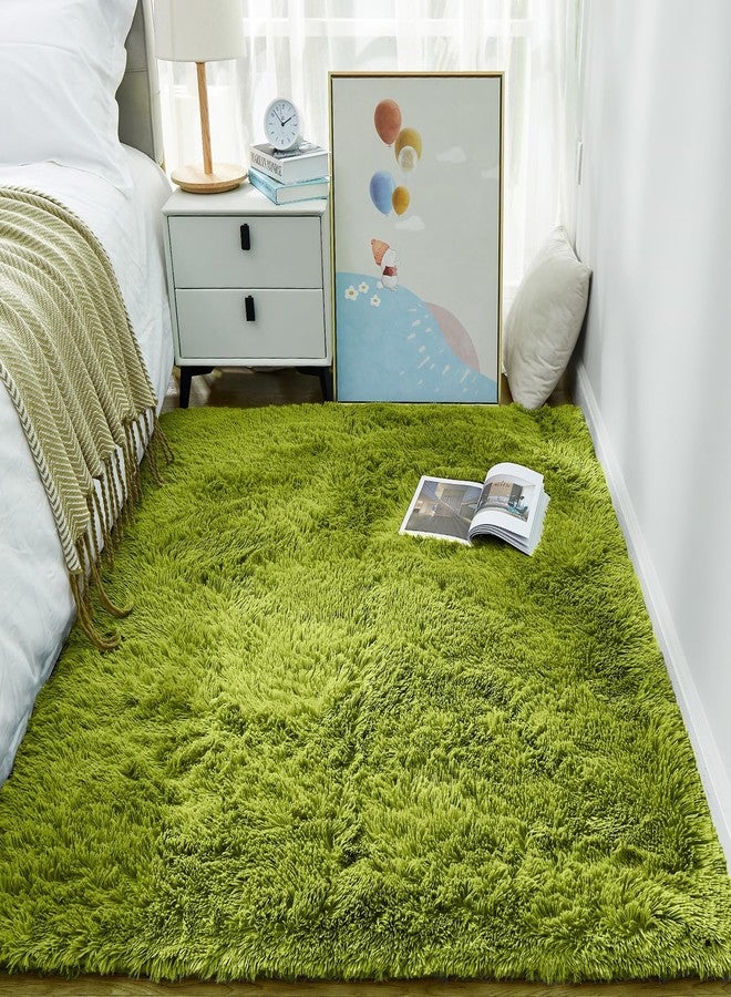 Ophanie Green Grass Area Rugs for Bedroom, 3x5 Shag Fluffy Carpet, Fuzzy Furry Plush Soft Cute Kids Baby Girls Shaggy Bedside Floor Rug for Teen Dorm Nursery Home Decor Aesthetic - Image 1