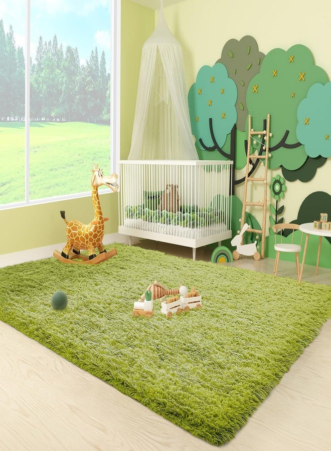 Ophanie Green Grass Area Rugs for Bedroom, 3x5 Shag Fluffy Carpet, Fuzzy Furry Plush Soft Cute Kids Baby Girls Shaggy Bedside Floor Rug for Teen Dorm Nursery Home Decor Aesthetic - Image 3