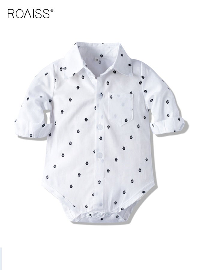 رويس مجموعة ملابس للأطفال الرضع من 3 قطع، مجموعة أنيقة من البدلات والبنطلونات السادة للصغار، قميص طويل الأكمام وبنطلون بحمالات مع ربطة عنق وبرنيطة، مناسبة لحفلات الزفاف والعروض والتصوير الفوتوغرافي والأنشطة الخارجية - Image 5