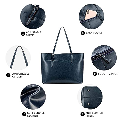 Kattee Vintage Genuine Leather Tote Shoulder Bag for Women Satchel Handbag with Top Handles (Blue) - Image 5
