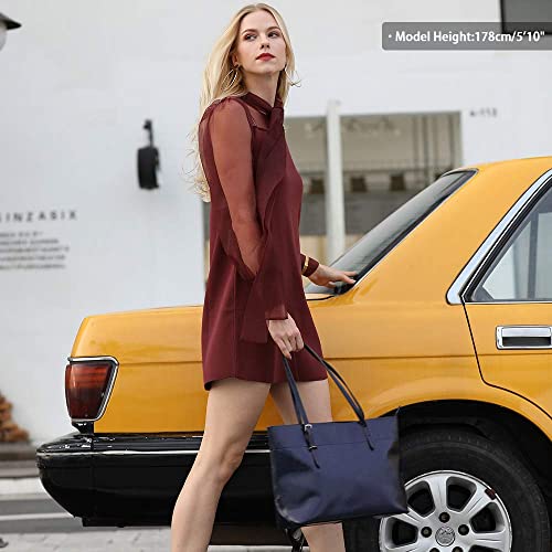 Kattee Vintage Genuine Leather Tote Shoulder Bag for Women Satchel Handbag with Top Handles (Blue) - Image 2