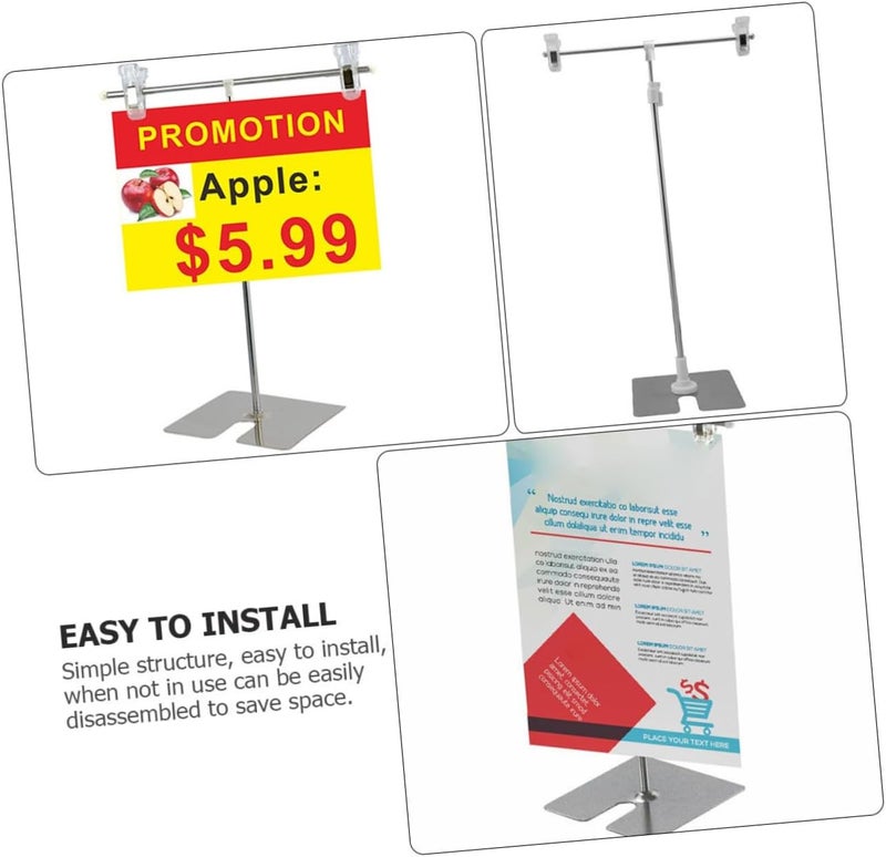 Adjustable Stainless Steel T-shape Desktop Poster Stand, Multipurpose Height Adjustable Advertising Holder for Store Signs and Display - Image 3