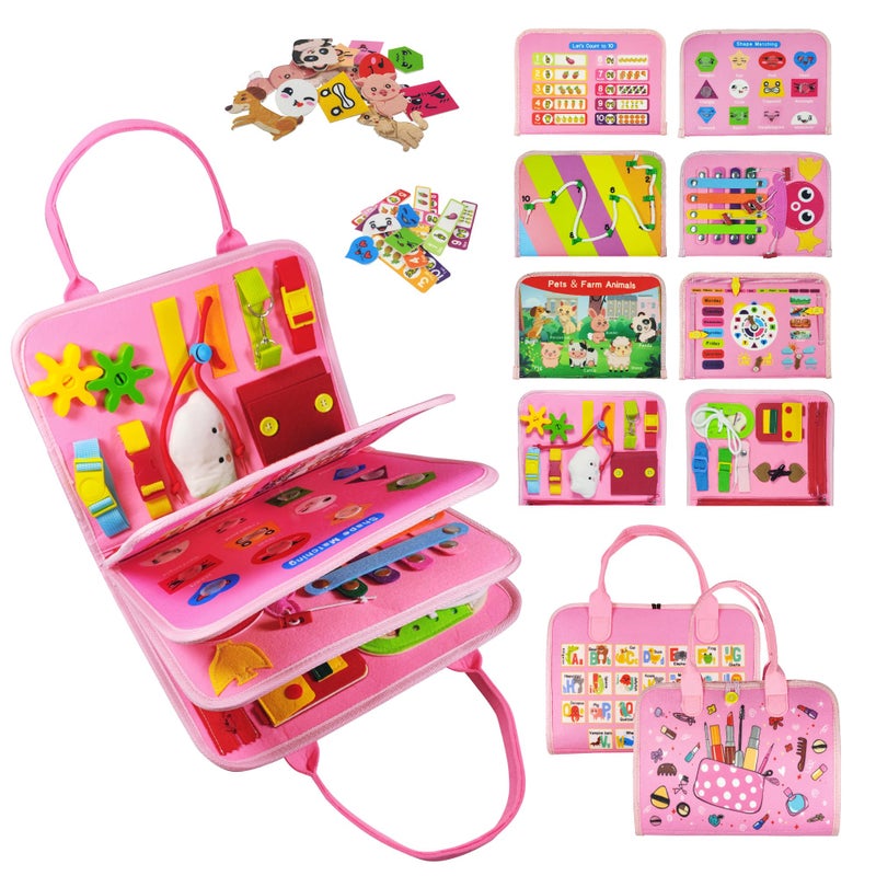 TenFans Montessori Busy Board for Toddlers 35 Years Sensory Toys for Fine Motor Skills Felt Travel Activity Board with Zipper - Image 3