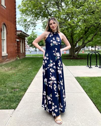 STYLEWORD 2025 Women's Summer Dress Maxi Sleeveless Elegant Formal Evening Halter Long Sping Dresses Wedding Trendy(Floral 21,S) - Image 2