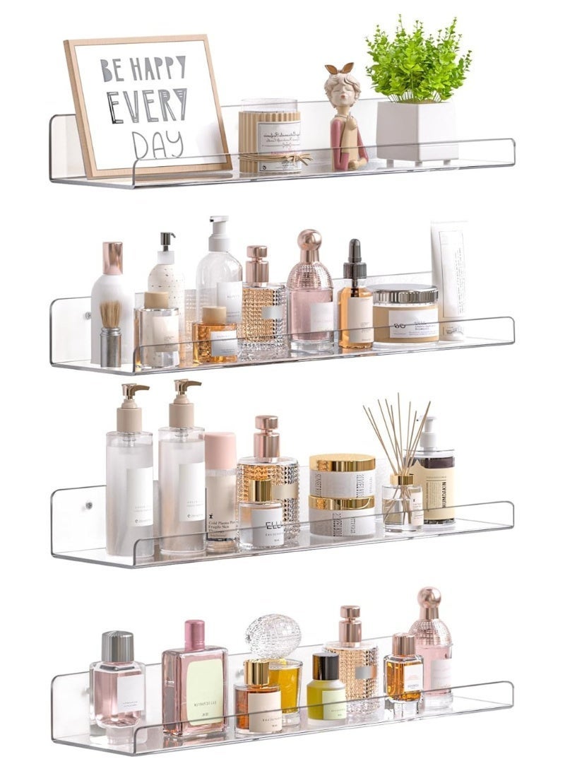 4 Pack Acrylic Shelves for Wall Storage and Organizer, 15" Clear Floating Wall Shelf, No Drilling Adhesive Shelves | Acrylic Book Shelf, Display Shelves Organizer for Bathroom, Classroom, Bedroom, Living Room, Kitchen, Room Decor - Image 3