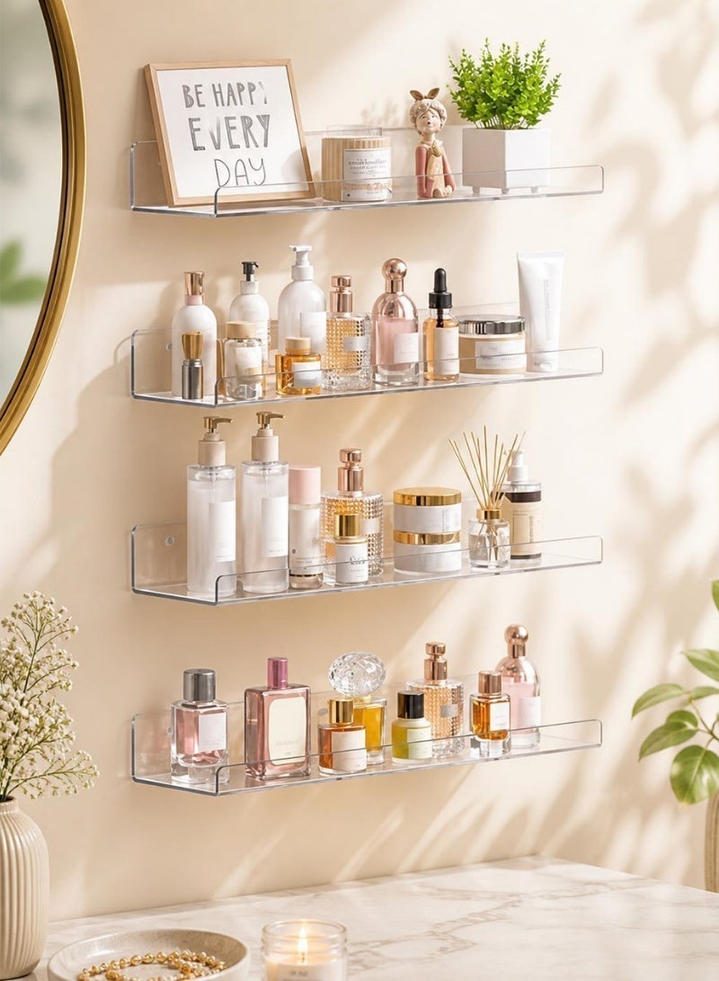 4 Pack Acrylic Shelves for Wall Storage and Organizer, 15" Clear Floating Wall Shelf, No Drilling Adhesive Shelves | Acrylic Book Shelf, Display Shelves Organizer for Bathroom, Classroom, Bedroom, Living Room, Kitchen, Room Decor - Image 2