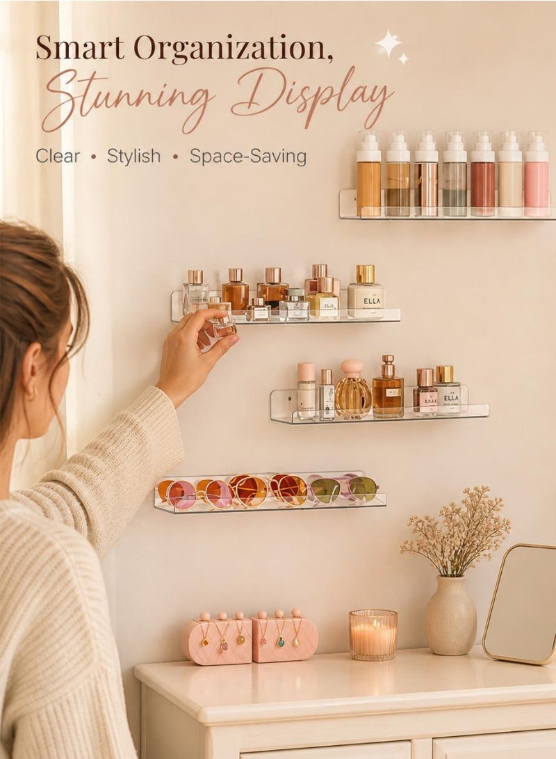 4 Pack Acrylic Shelves for Wall Storage and Organizer, 15" Clear Floating Wall Shelf, No Drilling Adhesive Shelves | Acrylic Book Shelf, Display Shelves Organizer for Bathroom, Classroom, Bedroom, Living Room, Kitchen, Room Decor - Image 5