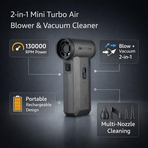 YOURKARTS.COM 2-in-1 Mini Turbo Air Blower & Vacuum Cleaner Fan 130000 RPM Powerful Air Duster | Portable Rechargeable Multi-Functional Cleaning Tool for Car, Computer, Home Use(air Blower f027) - Image 3