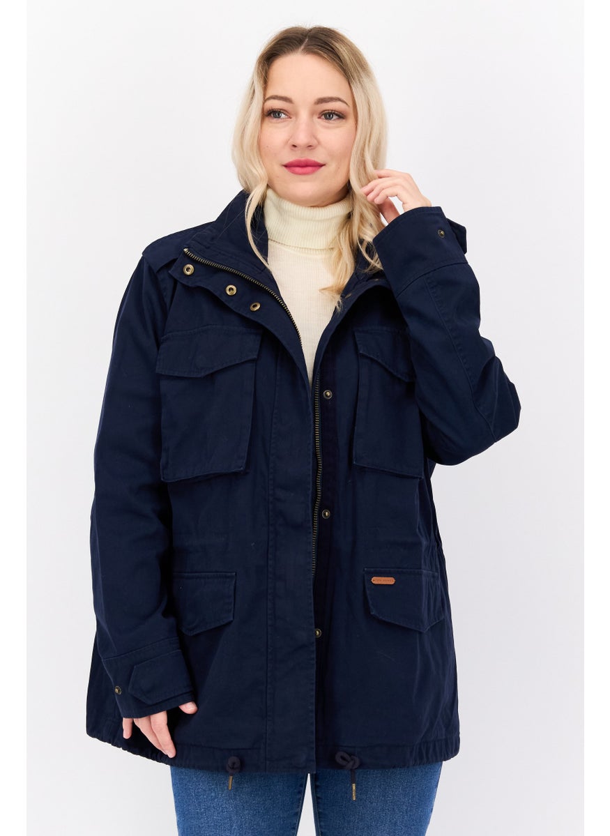 Pepe Jeans Women Mock Neck Embroidered Jackets, Navy Combo  - Image 1