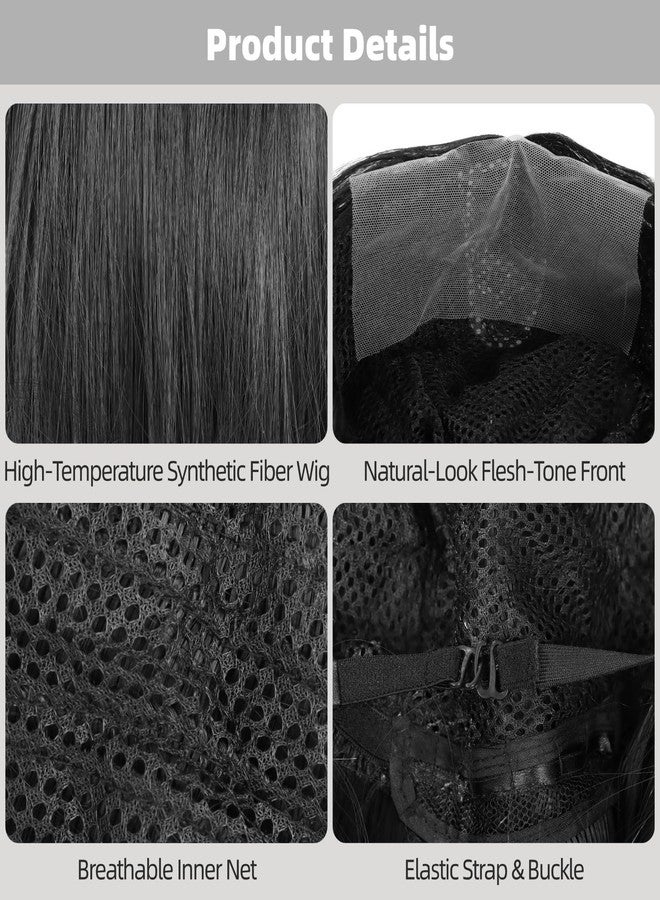 DORMIYA 20 in Black Long Straight Wig, Wear and Go Glueless Wig Center Part, High Temperature Synthetic Hair Wig with Natural-Look Flesh-Tone Front, Breathable Innet Net and Elastic Strap Buckle - Image 4