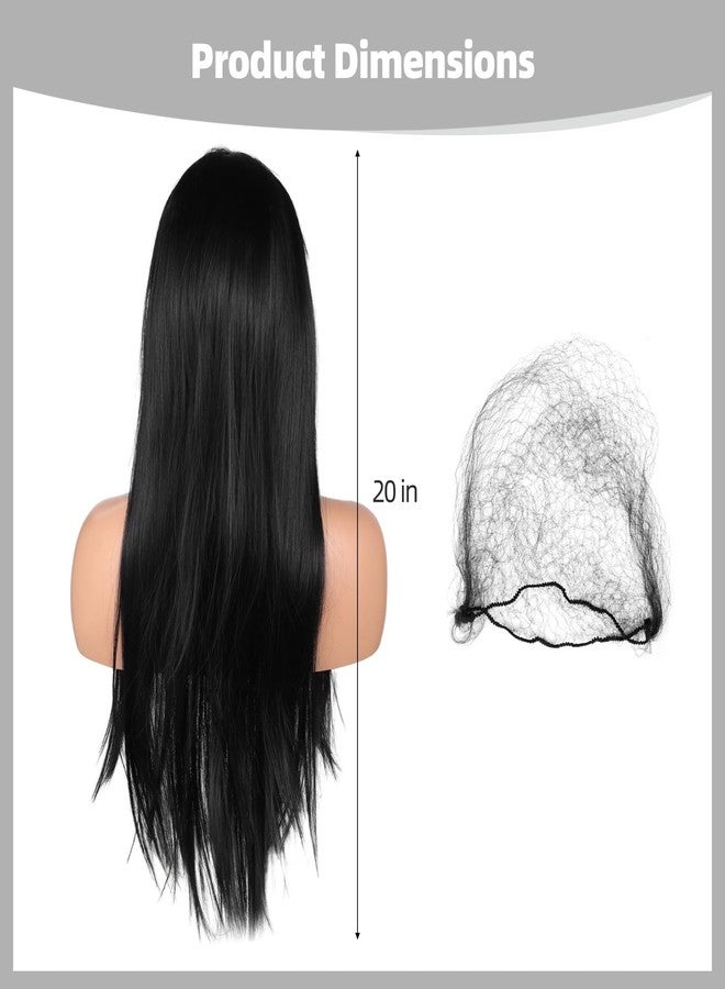 DORMIYA 20 in Black Long Straight Wig, Wear and Go Glueless Wig Center Part, High Temperature Synthetic Hair Wig with Natural-Look Flesh-Tone Front, Breathable Innet Net and Elastic Strap Buckle - Image 3