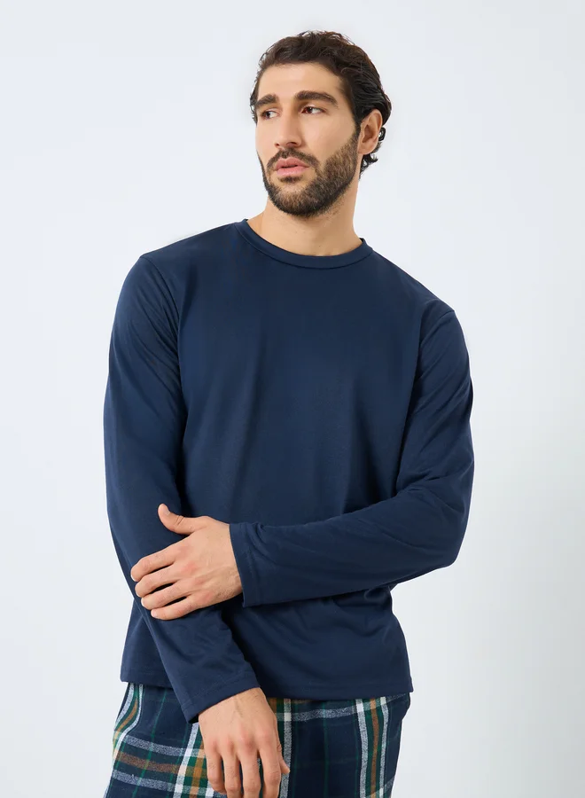 Styli Styli Family Pyjamas - Men Long Sleeve T-Shirt and Checked Pyjama Set