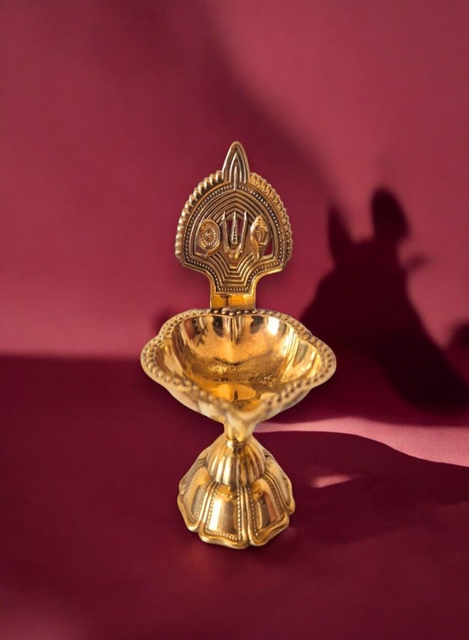 RAISOM Brass Shankha Chakra Balaji Tilak Diya | Premium Oil Lamp for Pooja, Home and Office Temple | Housewarming Gift, Diwali Puja and Festive Gifting | Height : 3.5 Inch, Weight : 65 Grams - Image 4