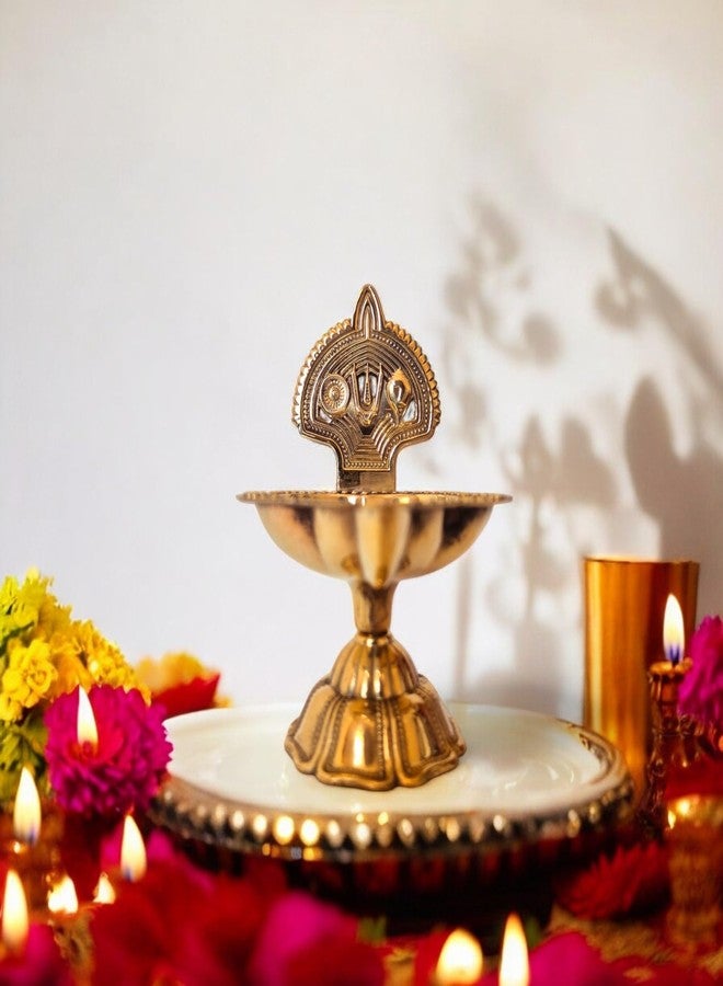 RAISOM Brass Shankha Chakra Balaji Tilak Diya | Premium Oil Lamp for Pooja, Home and Office Temple | Housewarming Gift, Diwali Puja and Festive Gifting | Height : 3.5 Inch, Weight : 65 Grams - Image 5