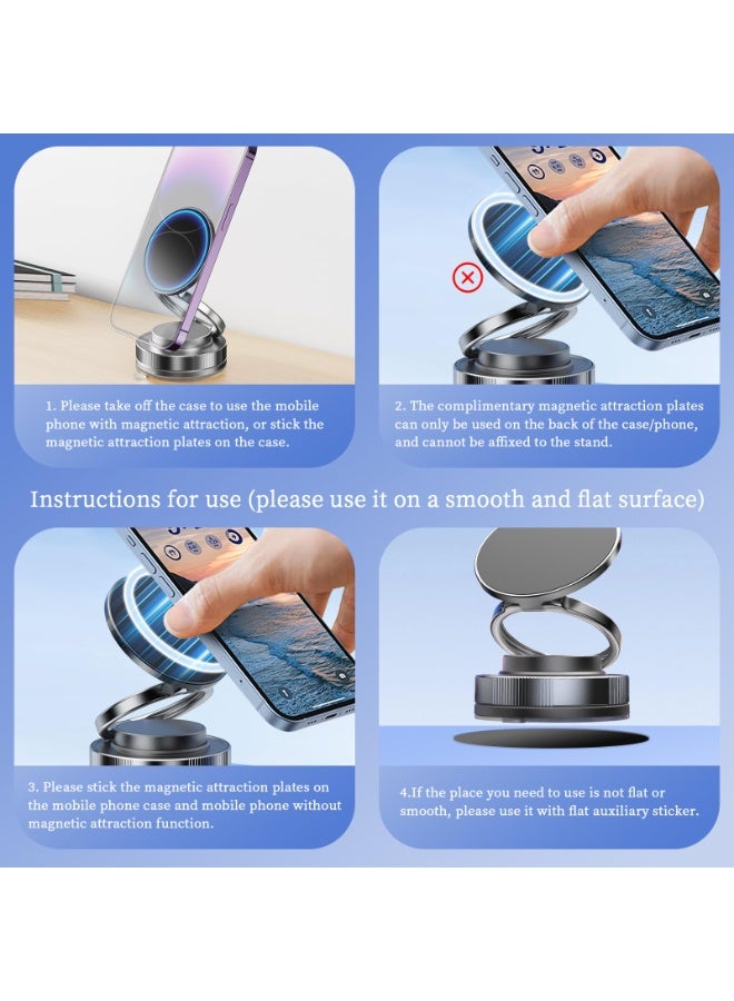 Vacuum Magnetic Phone Holder One-Handed Operation Foldable Adjustable Magnetic Phone Holder 360°Rotation for Car/Bathroom/Gym/Kitchen Multi-Scene Application (Black) - Image 3