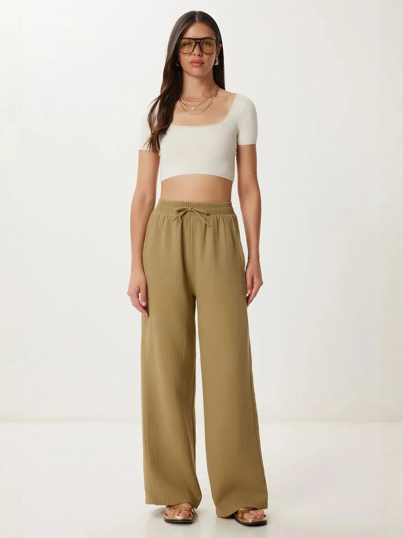 السعادة في إسطنبول ISTANBUL Wide Leg Drawstring Waist Pants with Binding Detail