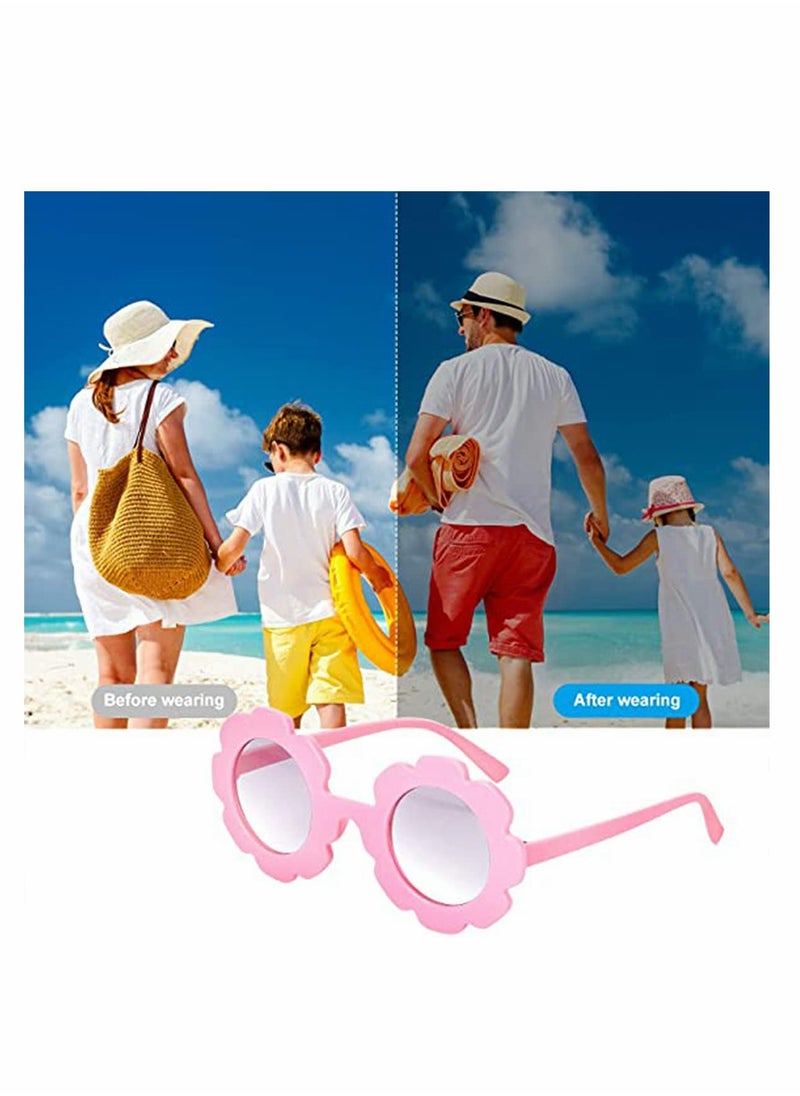 KASTWAVE Girls' Sunglasses, Round Flower Sunglasses Girls Flower Glasses Cute Outdoor Summer Beach Eyewear Pool Party Toys for Toddler Kids Boys Birthday Graduation Party Supplies 3 Pcs  - Image 4